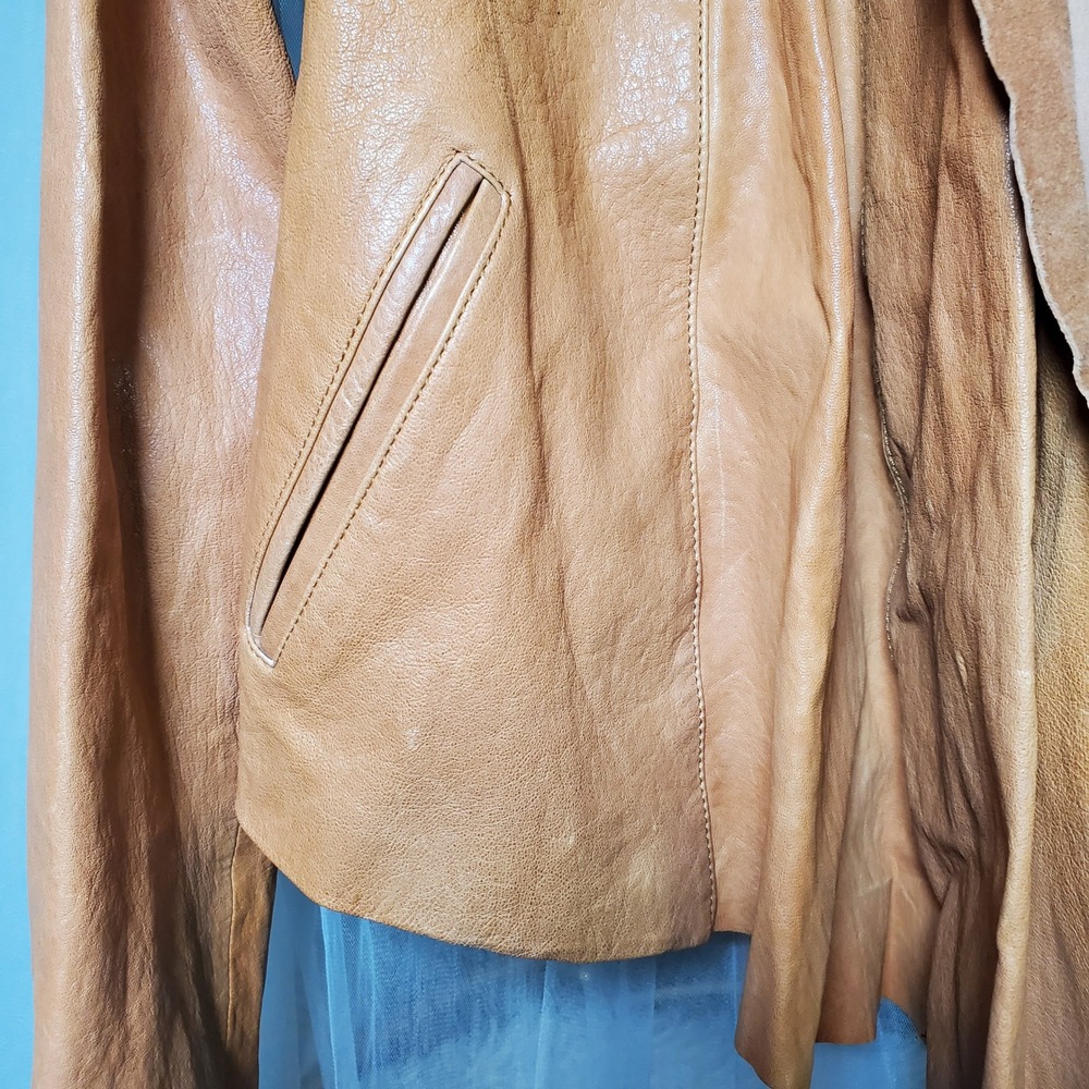 Alice & Olivia Boho Lambskin Leather Jacket Open Drape Western Cowgirl Size M - Picture 4 of 8